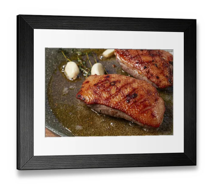 Framed Print : Cooking duck breast, in a frying pan Framed Print : Cooking duck breast, in a frying pan