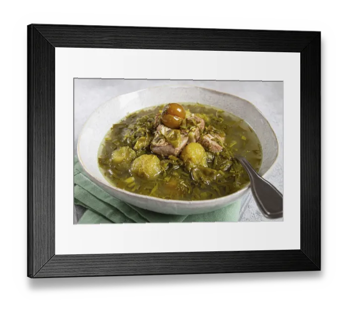 Framed Print : Chakapuli, Georgian dish, stewed meat with herbs and tkemali Framed Print : Chakapuli, Georgian dish, stewed meat with herbs and tkemali