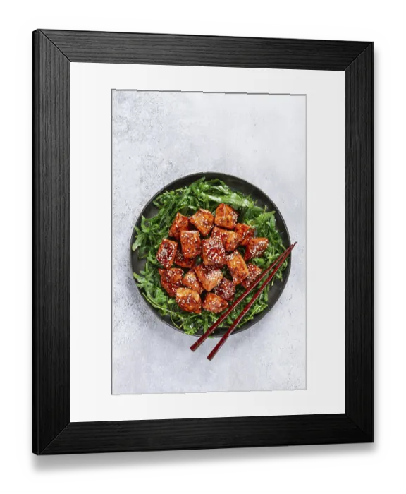 Framed Print : Fried salmon slices, teriyaki with sesame seeds Framed Print : Fried salmon slices, teriyaki with sesame seeds