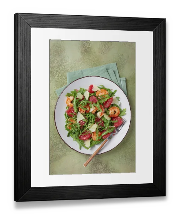Framed Print : Fresh shrimp salad with arugula