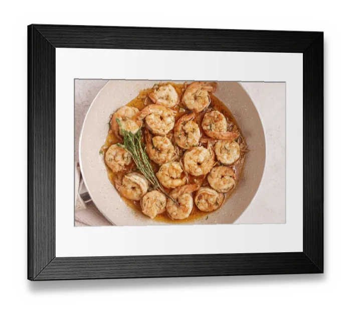 Framed Print : Shrimp dish cooked, in savory sauce