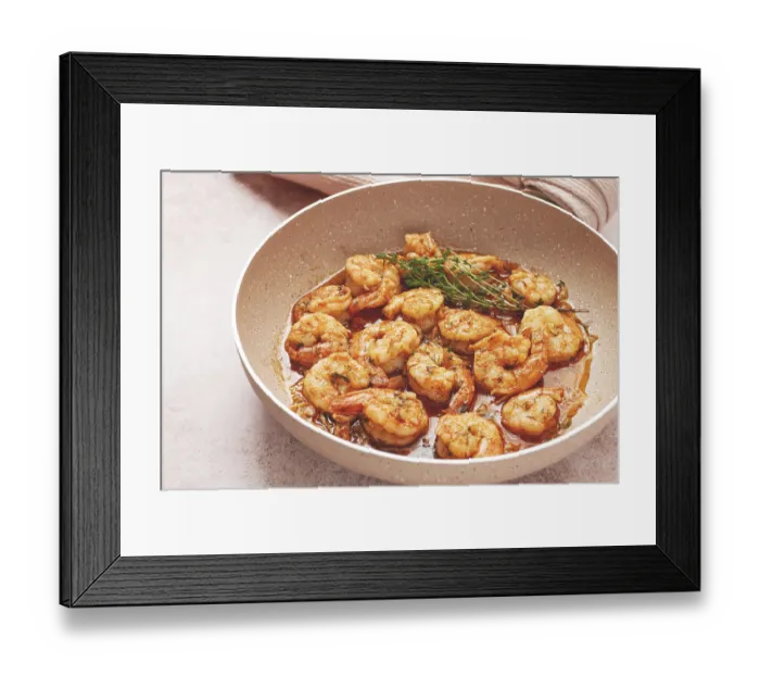 Framed Print : Shrimp dish cooked, in savory sauce