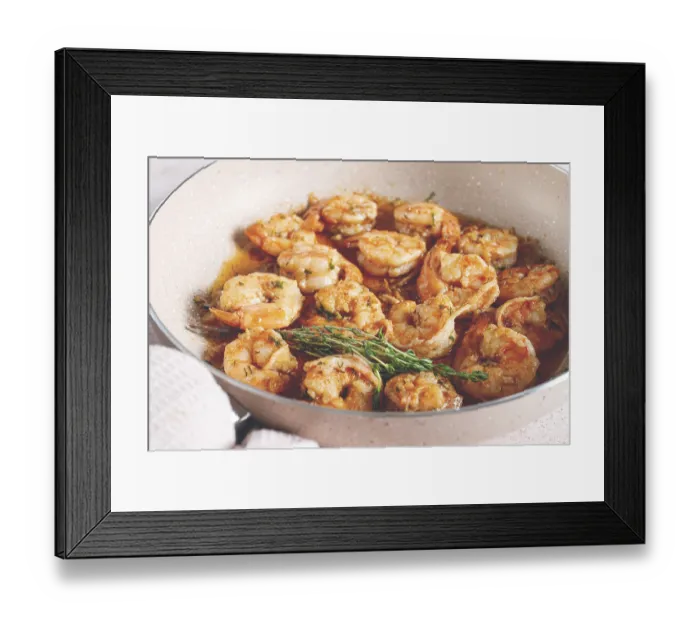 Framed Print : Shrimp dish cooked, in savory sauce