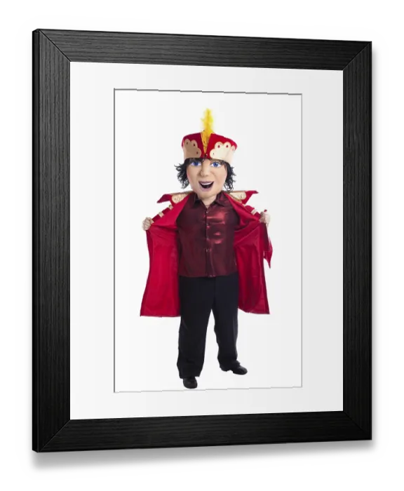 Framed Print : King mascot costume undress isolated on white
