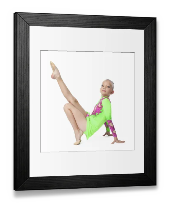 Framed Print : Young teenager girl doing gymnastics exercise - look at camera isolated Framed Print : Young teenager girl doing gymnastics exercise - look at camera isolated