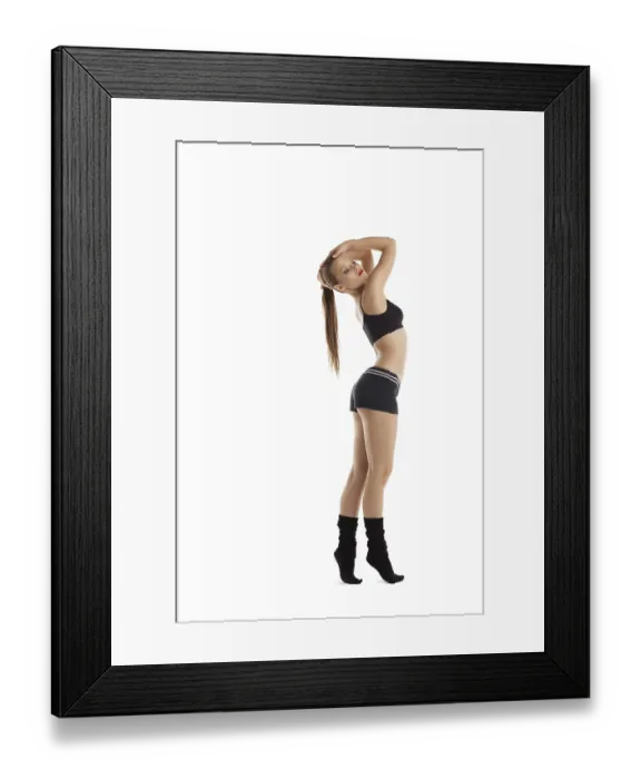 Framed Print : Happy young woman dance in fitness cloth isolated on white