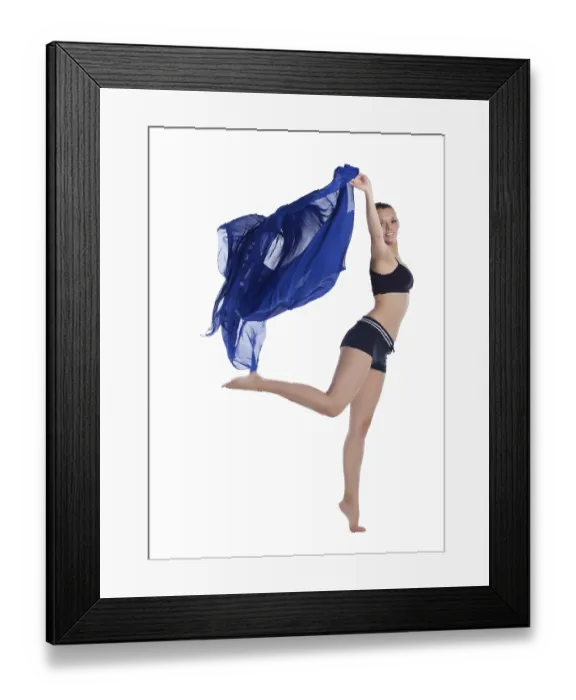 Framed Print : Happy young woman jump with flying cloth isolated on white