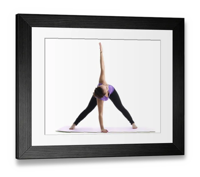 Framed Print : Young woman yoga instructor demonstrate asana on rubber mat isolated