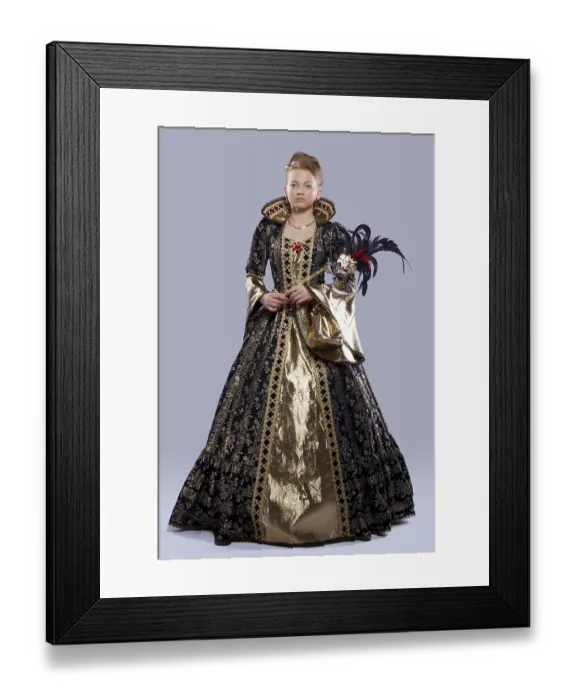 Framed Print : Full length portrait of young girl in carnival costume middle age