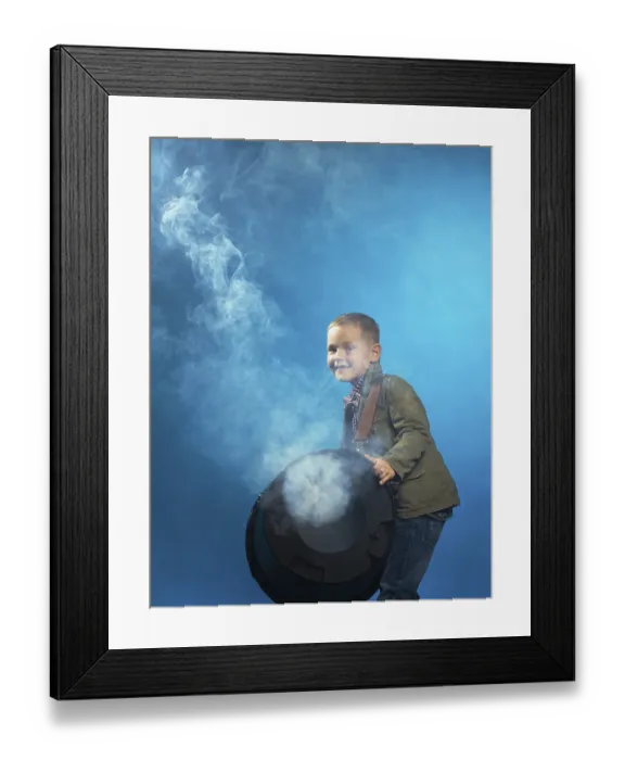 Framed Print : Adorable boy posing in cloud of steam Framed Print : Adorable boy posing in cloud of steam