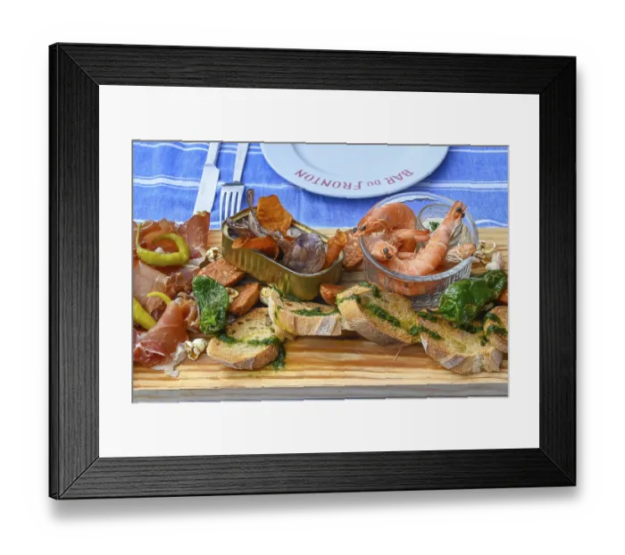 Framed Print : Hors d'oeuvre on a board, Bar du Fronton Framed Print : Hors d'oeuvre on a board, Bar du Fronton