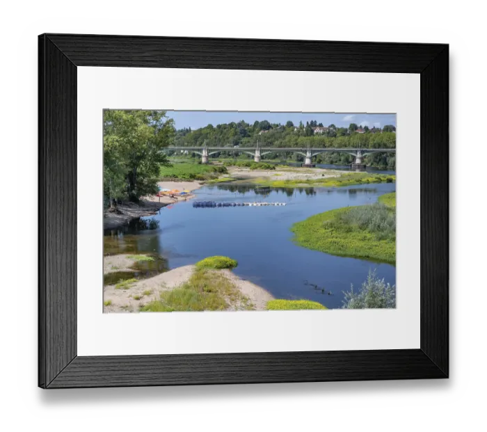 Framed Print : Plage de Nevers bathing area on the Loire and the Pont de la Loire (D907)