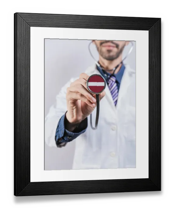 Framed Print : Latvia Health and Medical Insurance Concept