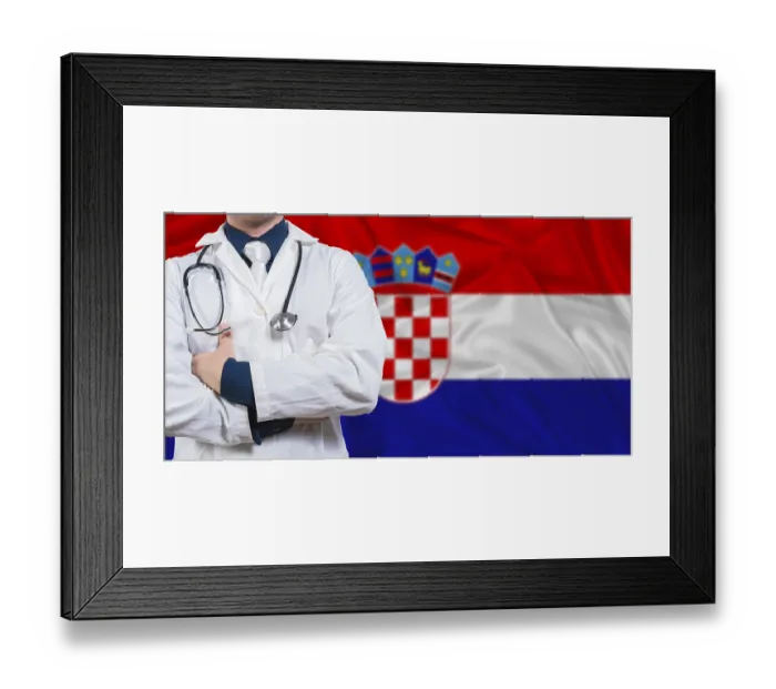 Framed Print : Male doctor with stethoscope on Croatian flag