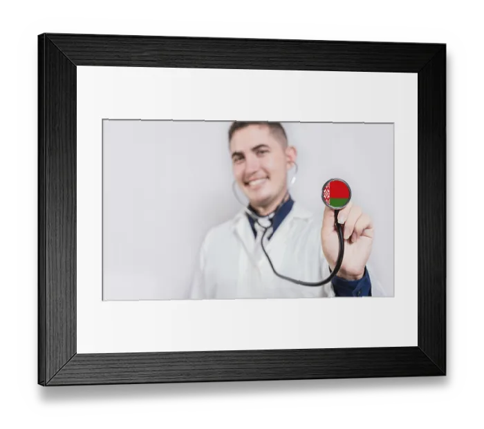 Framed Print : Doctor showing stethoscope with Belarus flag Framed Print : Doctor showing stethoscope with Belarus flag