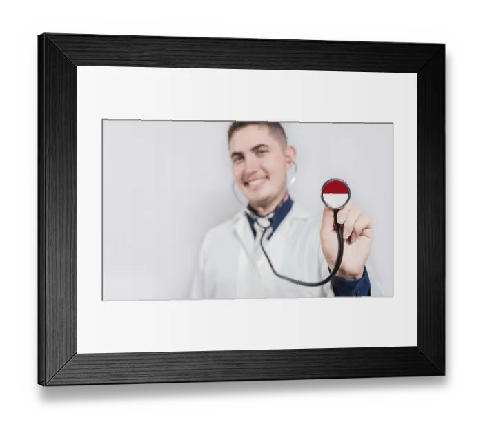 Framed Print : Doctor showing stethoscope with Monaco flag
