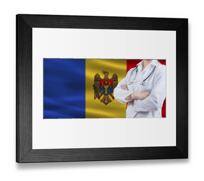 Framed Print : Doctor with crossed arms on Moldova flag Framed Print : Doctor with crossed arms on Moldova flag