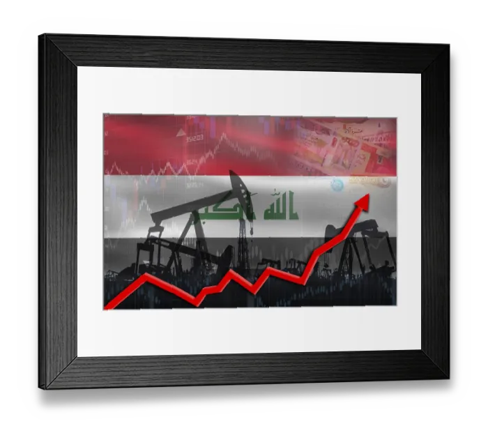 Framed Print : Oil production with Iraq flag, petrol industry