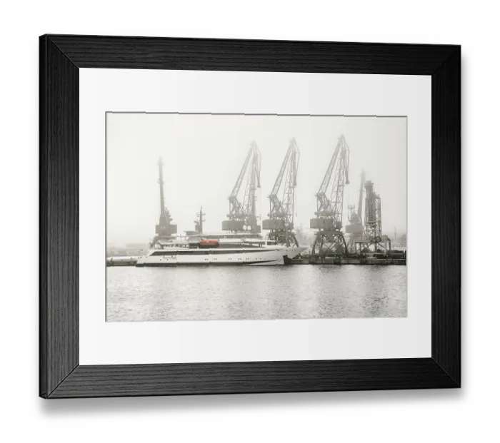Framed Print : Harbour Cranes In The Mist Varna, Bulgaria Framed Print : Harbour Cranes In The Mist Varna, Bulgaria