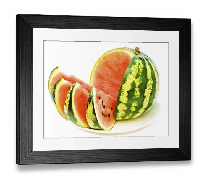 Framed Print : Watermelon With Slices At Plate Against The White Background Daugavpils Framed Print : Watermelon With Slices At Plate Against The White Background Daugavpils