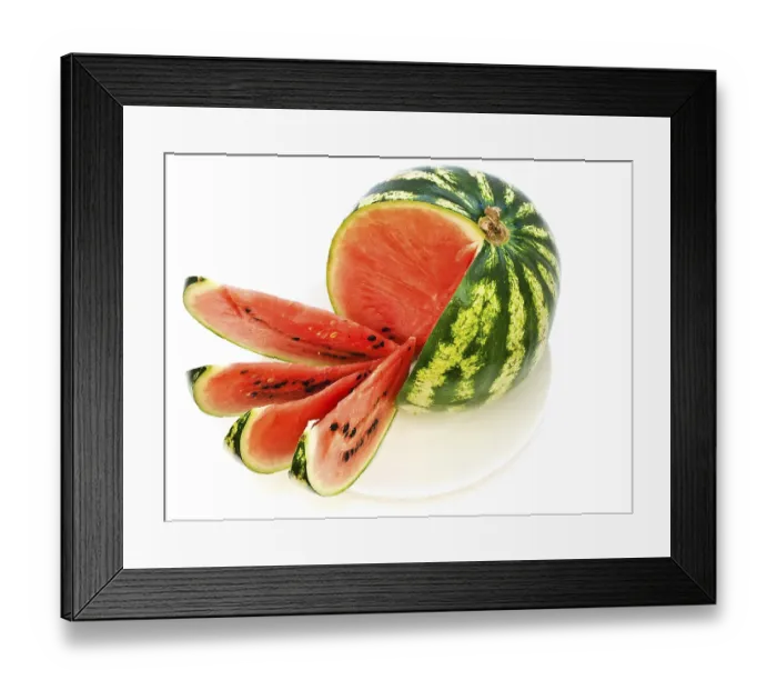 Framed Print : Watermelon With Slices At Plate Against The White Background Daugavpils
