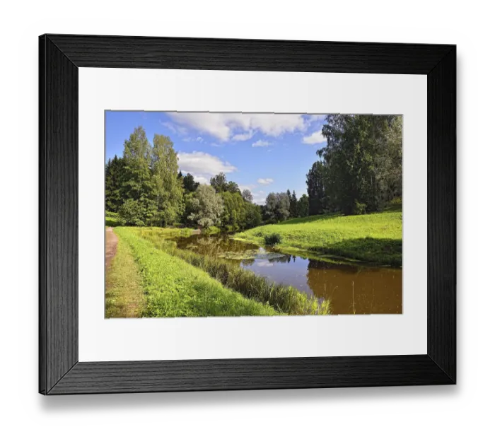 Framed Print : Summer landscape in Pavlovsk garden. Sunny day Framed Print : Summer landscape in Pavlovsk garden. Sunny day