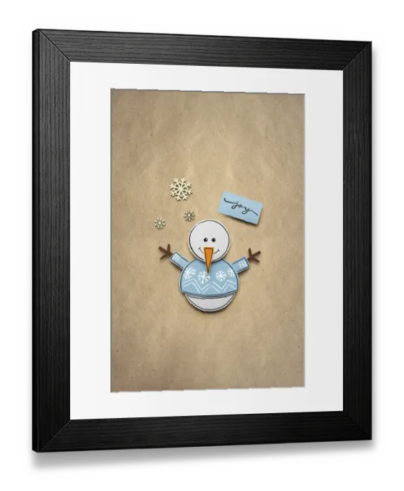Framed Print : Creative photo of a paper snowman on a brown background Framed Print : Creative photo of a paper snowman on a brown background