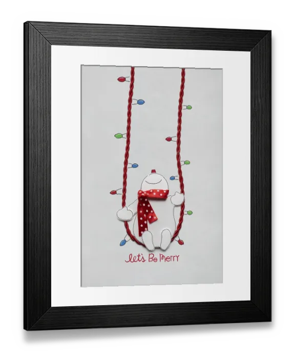 Framed Print : Creative photo of a paper snowman on a grey background
