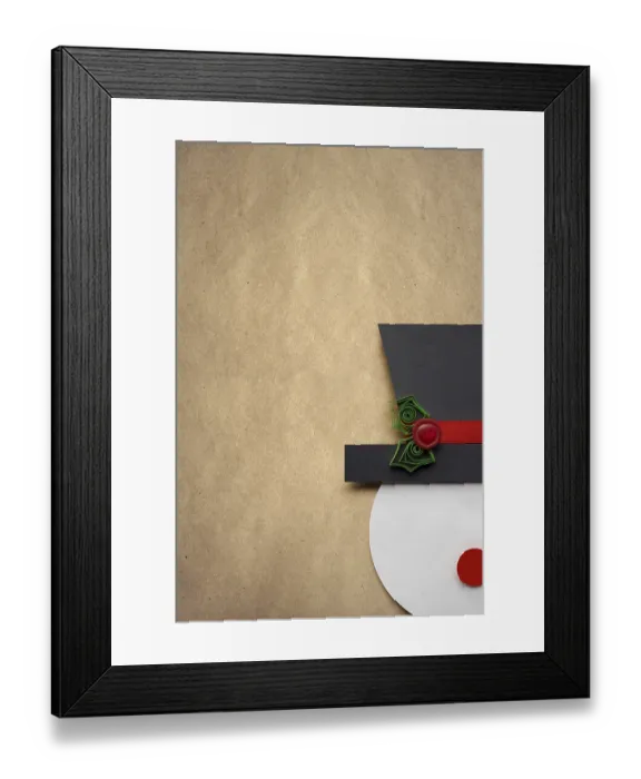 Framed Print : Creative photo of a paper snowman on a brown background