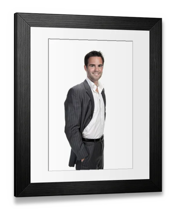 Framed Print : Portrait of confident business man isolated over white