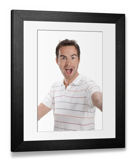 Framed Print : Portrait of young surprised man gesturing
