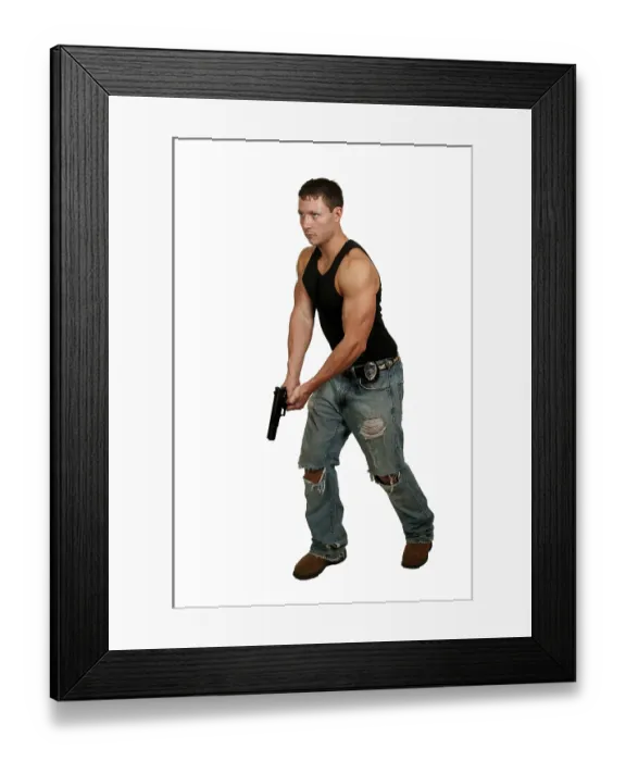 Framed Print : A police detective man on the job with a gun