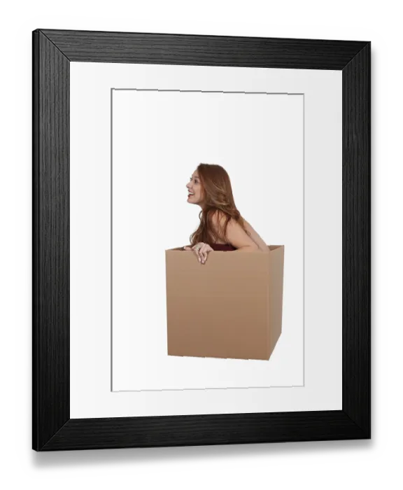 Framed Print : Beautiful woman thinking outside of the box Framed Print : Beautiful woman thinking outside of the box
