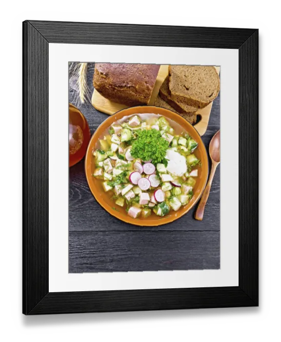 Framed Print : Cold soup okroshka from sausage