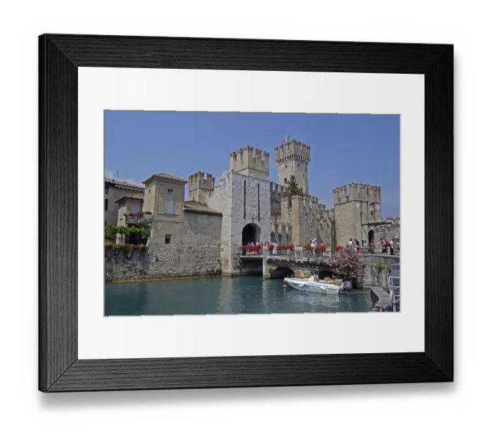 Framed Print : Italy, Lake Garda, Sirmione, Castello, boat