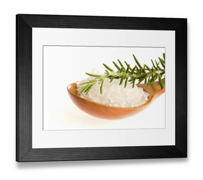 Framed Print : Sea salt with rosemary on a wooden spoon