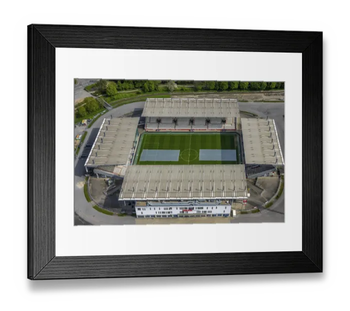 Framed Print : Aerial view, football stadium at the HafenstraBe of the club Rot-WeiB Essen