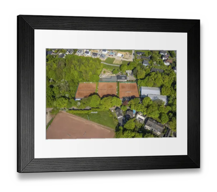 Framed Print : Aerial view, tennis courts Hagener Tennisclub Blau-Gold e