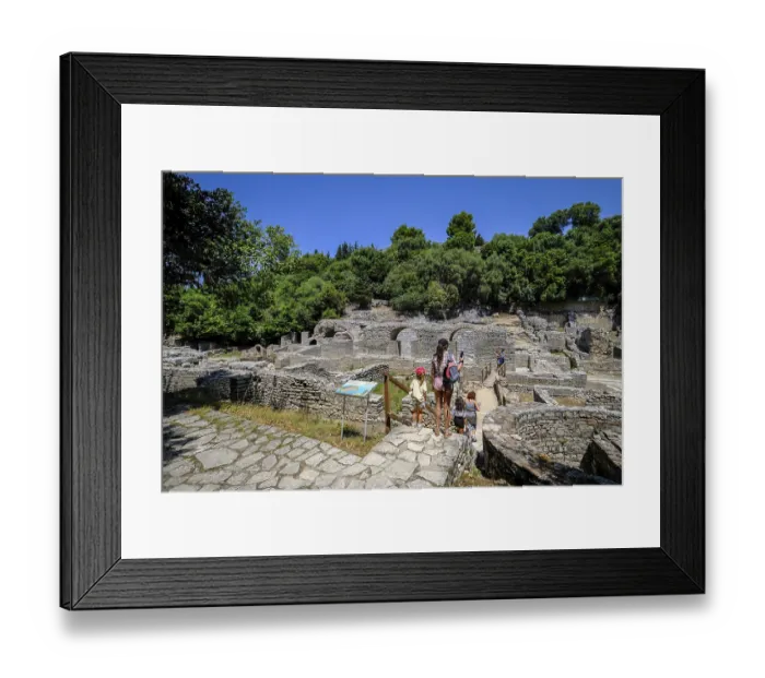 Framed Print : Butrint, Ksamil, Albania, tourists visit the amphitheatre in ancient Butrint