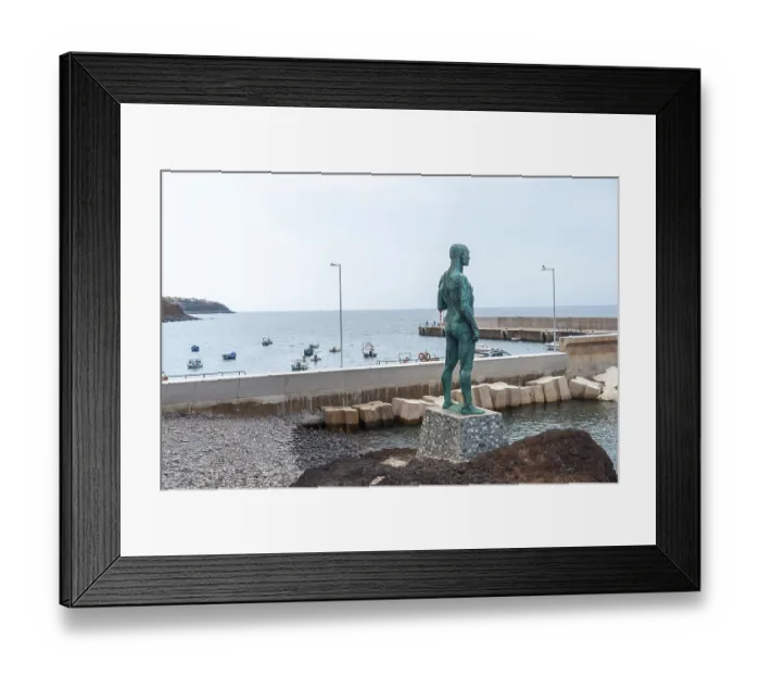 Framed Print : Sculpture on the Praia do Cais in the village of Paul do Mar in eastern Madeira