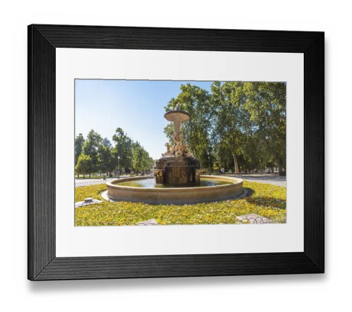 Framed Print : Sculpture of the Fountain of the Galapagos in the Retiro Park in the city of Madrid