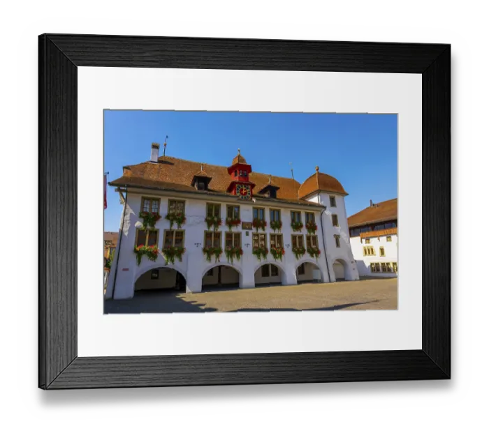 Framed Print : Medieval Town Hall in City Square in Old Town of Thun in a Sunny Day in Thun Framed Print : Medieval Town Hall in City Square in Old Town of Thun in a Sunny Day in Thun