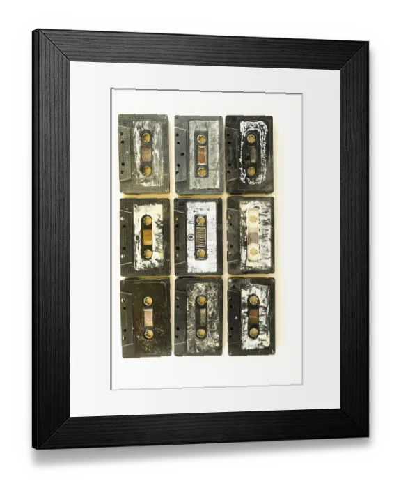 Framed Print : Photo of a selection of old audio cassettes Framed Print : Photo of a selection of old audio cassettes