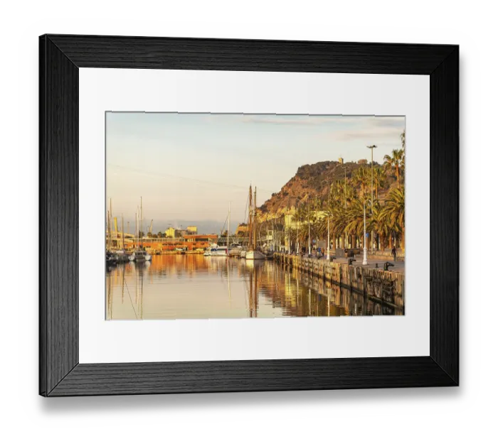 Framed Print : Sailing ships in the harbour Port Vell in Barcelona