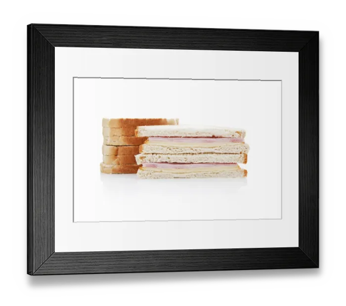 Framed Print : Sandwich with turkey and cheddar cheese isolated on white background