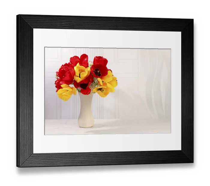 Framed Print : Still life with beautiful spring blooming tulips in vase on elegant background