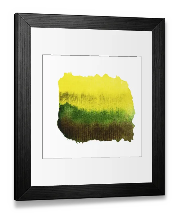 Framed Print : Vibrant yellow and green watercolor gradient with textured earthy brown hue Framed Print : Vibrant yellow and green watercolor gradient with textured earthy brown hue