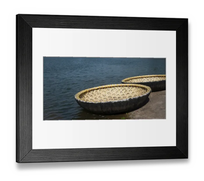 Framed Print : Coracle boats at the Tungabhadra River in Hampi