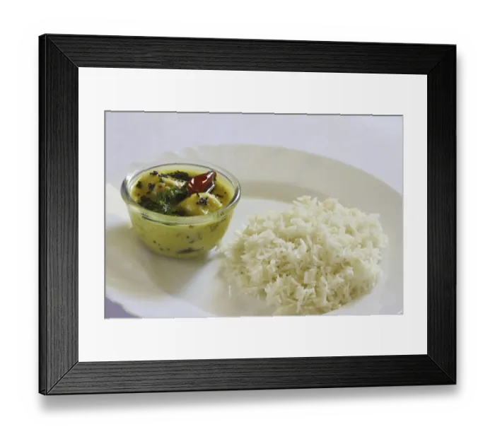 Framed Print : Food, Kadhi pakode and rice made from yoghurt and gram flour