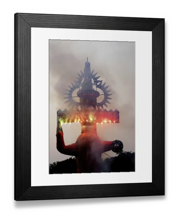 Framed Print : Demon Ravana face with firework on Dussera dusera Festival